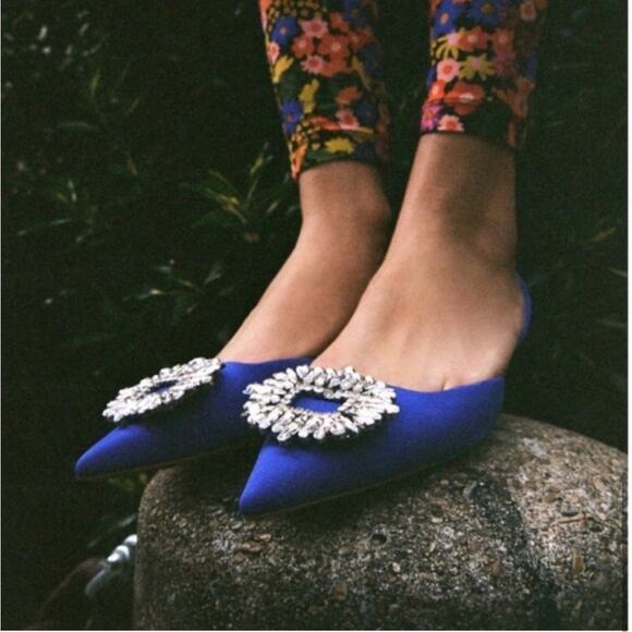 Zara Blue SHIMMERY MID-HEEL SLINGBACK SHOES Size 5 - Picture 4 of 13